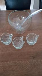 Glazen bowlschaal + lepel + 6 glaasjes, Ophalen of Verzenden, Gebruikt, Borrel- of Shotglas