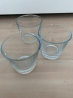 Sap Glazen water waxinelichtjes bloemen nootjes 3 stuk, Huis en Inrichting, Woonaccessoires | Kandelaars en Kaarsen, Ophalen of Verzenden