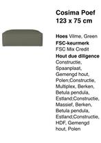 Cosima Poef Vilme Groen 123x75cm, Zo goed als nieuw, 100 tot 125 cm, Stof, Rechthoekig