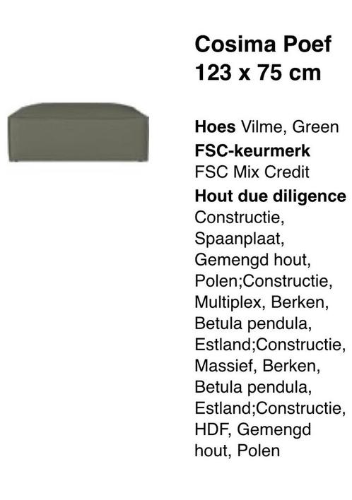 Cosima Poef Vilme Groen 123x75cm, Huis en Inrichting, Banken | Voetenbanken en Poefen, Zo goed als nieuw, 100 tot 125 cm, 75 tot 100 cm