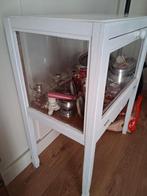 Theekastje wit hout met glas (zonder inhoud), Ophalen, 50 tot 100 cm, Glas, Minder dan 100 cm