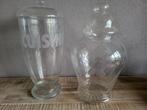 2 grote glazen stolpen voorraadpotten vazen, Ophalen, Zo goed als nieuw