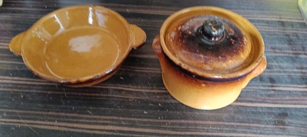 Vintage Aardewerk Pannetjes met Deksel, Huis en Inrichting, Ophalen of Verzenden, Gebruikt, Overige materialen, Pot, Bus of Blik