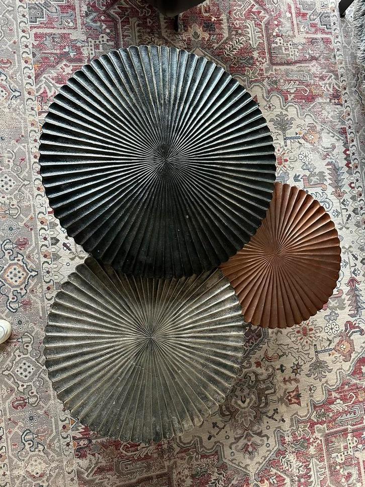 Set van 3 metalen salontafels, Huis en Inrichting, Tafels | Salontafels, Gebruikt, Minder dan 50 cm, 50 tot 100 cm, Rond, Metaal