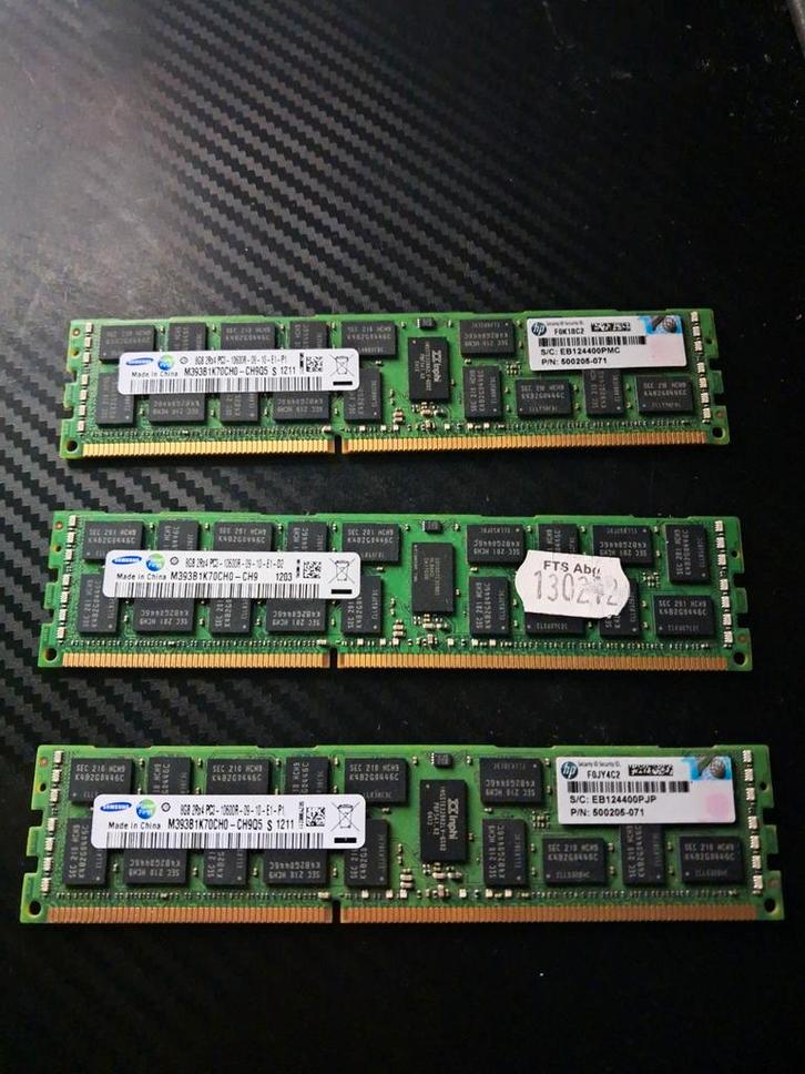 3x 8GB DDR3 ECC Registered Server Geheugen - Samsung/HP, Computers en Software, RAM geheugen, DDR3, Ophalen of Verzenden