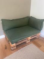 Pelletbank incl pallets - Groene Kussens, Huis en Inrichting, Ophalen, Gebruikt, Hout