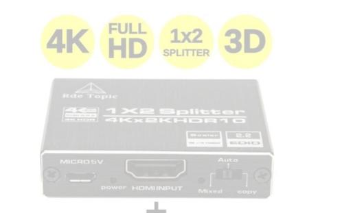 Rde Topic Professionele HDMI-Splitter 2 in 1 met Kabel  € 25, Audio, Tv en Foto, Audiokabels en Televisiekabels, Zo goed als nieuw