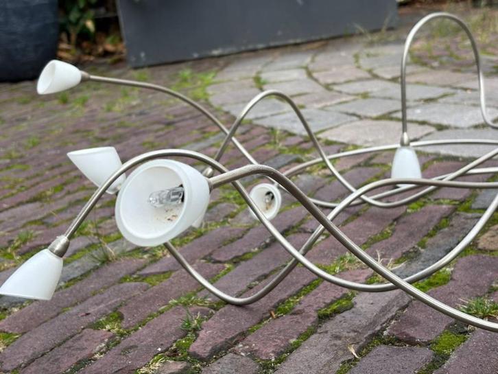 Woonkamer RVS lampen set, Huis en Inrichting, Lampen | Plafondlampen, Gebruikt, Glas, Metaal, Ophalen