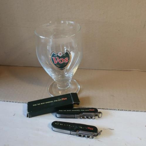 Vos VOS bier glas en twee zakmes origineel SET PRIJS, Verzamelen, Biermerken, Zo goed als nieuw, Glas of Glazen, Overige merken
