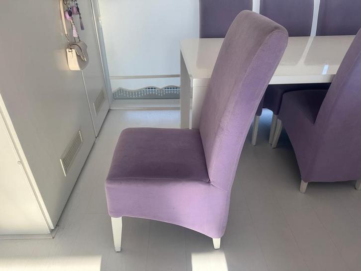 Stoel lila/paars voor eettafel of bureau 6 stuks compleet, Huis en Inrichting, Stoelen, Gebruikt, Vijf, Zes of meer stoelen, Stof