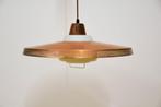 koperen melkglas & teakhouten hanglamp Bent Karlby, Gebruikt, Ophalen of Verzenden, Glas, Nvt