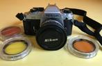 Prachtige Nikon FG analoge camera met drie kleurfilters, Ophalen of Verzenden, Zo goed als nieuw, Spiegelreflex, Nikon