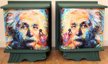 2 Groene nachtkastjes "Einstein", pop art, eclectisch beschikbaar voor biedingen