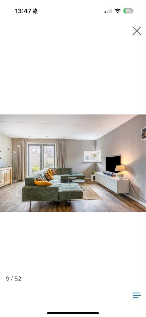 Montel Traffic U-bank forest groen, Huis en Inrichting, Banken | Bankstellen, Gebruikt, Hoekbank, Vierpersoons of meer, 300 cm of meer