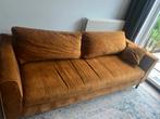 Okergele stoffen bank Trendhopper met hocker, Huis en Inrichting, Ophalen, Gebruikt, Driepersoons, 75 tot 100 cm