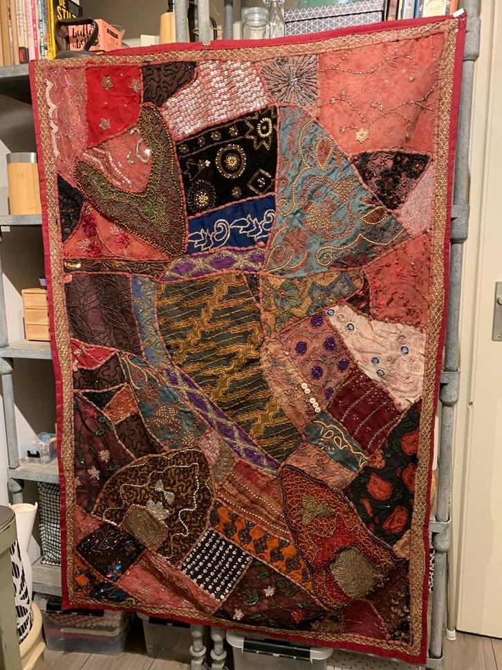 Uniek Wandkleed met Pailletten & Kraaltjes., Antiek en Kunst, Antiek | Kleden en Textiel, Ophalen of Verzenden