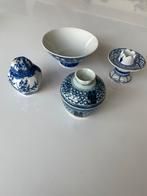 4 x kleine Blauw/ Wit Chinese kommetjes en kaarsen standaard, Antiek en Kunst, Ophalen of Verzenden