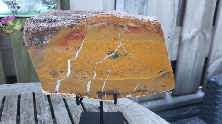 Maligano Jaspis Steen Plak (22x12x6cm 3,4kg) op Standaard, Verzamelen, Mineralen en Fossielen, Mineraal, Ophalen of Verzenden