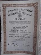 aandeel  suikerriet nafinaderij  CONGO   BELGIE, Postzegels en Munten, Aandelen en Waardepapieren, 1920 tot 1950, Ophalen of Verzenden