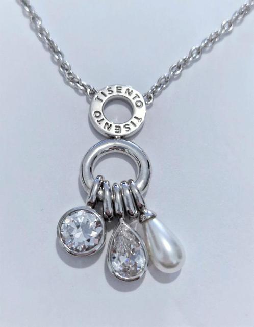 Mooie TI SENTO zilveren (925) ketting VASTE hanger 3 BEDELS, Sieraden, Tassen en Uiterlijk, Kettingen, Zo goed als nieuw, Zilver