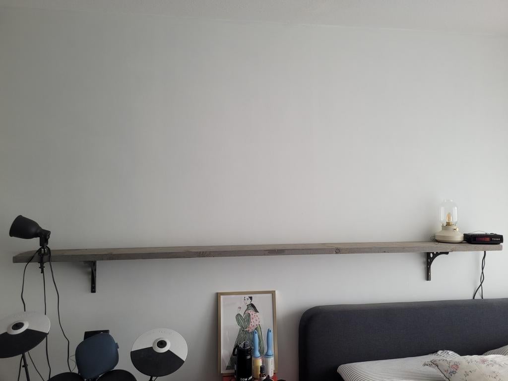 Houten wandplank met steunen 250x20 GRATIS, Ophalen, Gebruikt