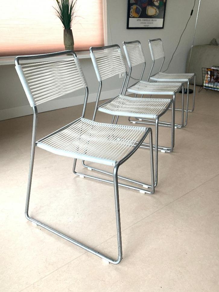 Vintage ikea Melker 'spaghetti' stoelen, set van 4, Huis en Inrichting, Stoelen, Gebruikt, Vier, Kunststof, Metaal, Wit, Ophalen
