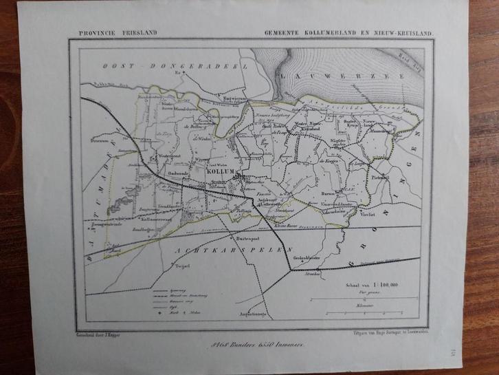 14 / Kollumerland Nieuw Kruisland Kollum Gerkesklooster, Antiek en Kunst, Kunst | Litho's en Zeefdrukken, Ophalen of Verzenden