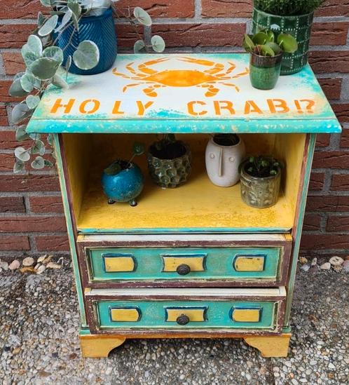 Holy Crab!? Halkastje nachtkastje ladenkastje vintage stijl, Huis en Inrichting, Kasten | Ladekasten, Zo goed als nieuw, Minder dan 100 cm
