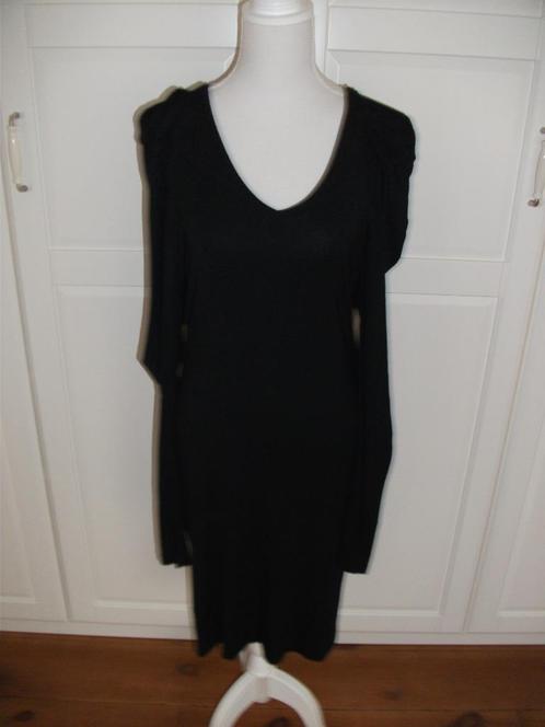 Supertrash zwarte jersey lange pofmouwen jurk, maat L, Kleding | Dames, Jurken, Gedragen, Maat 42/44 (L), Zwart, Onder de knie