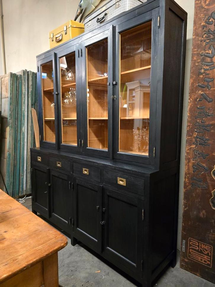 Teakhouten buffetkast | vitrinekast | modern zwart, Huis en Inrichting, Kasten | Buffetkasten, Gebruikt, 200 cm of meer, 200 cm of meer