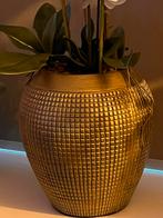 Prachtige zware stenen bloempot goud/brons, Tuin en Terras, Bloempotten, Ophalen, Steen, Rond, Binnen