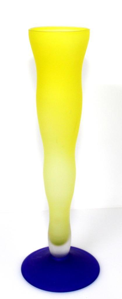 Hoge Zweedse Boda Nova Vaas Geel Blauw Glas 34 CM, Antiek en Kunst, Antiek | Glas en Kristal, Verzenden