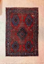 Perzisch tapijt klassiek patroon rood blauw versleten sleets