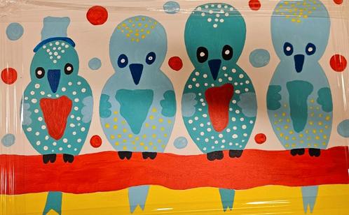 Tonnie Voorn de 4 vogels op doek, Antiek en Kunst, Kunst | Schilderijen | Modern, Ophalen of Verzenden