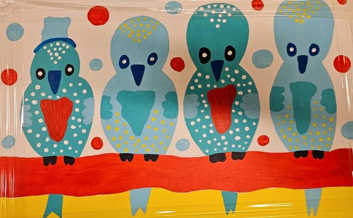 Tonnie Voorn de 4 vogels op doek, Antiek en Kunst, Kunst | Schilderijen | Modern, Ophalen of Verzenden