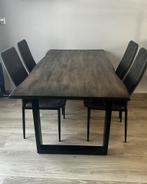 Eettafelset (boomstamtafel en 4 stoelen), Huis en Inrichting, Tafels | Eettafels, 150 tot 200 cm, Rechthoekig, Zo goed als nieuw