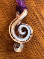 Glazen muzieknoot hanger, brons glittereffect, wit en paars, Glas of Kristal, Nieuw, Ophalen of Verzenden, Overige kleuren