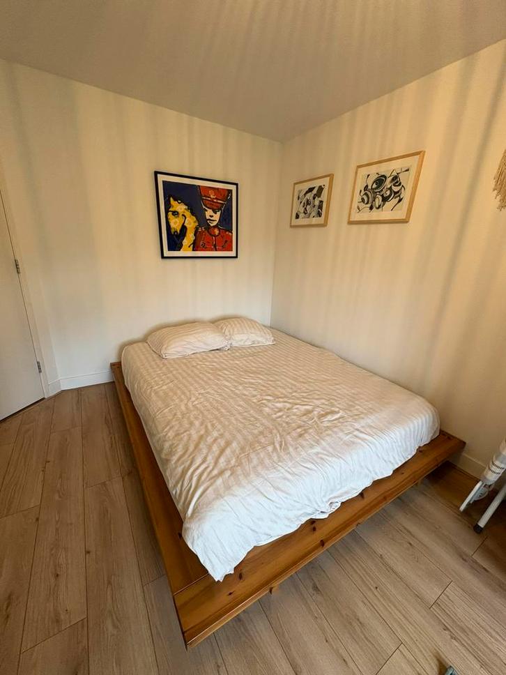 Japans Futon robuust houten bed 160x200, Huis en Inrichting, Slaapkamer | Bedden, Zo goed als nieuw, Tweepersoons, 160 cm, Hout
