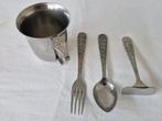 Vintage sola verzilverd kinderbestek Donald Duck en neefjes., Huis en Inrichting, Keuken | Bestek, Ophalen of Verzenden, Gebruikt