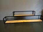 Teak houten schapjes/boekenplanken met zwart metaal. 2 st., Ophalen, Gebruikt