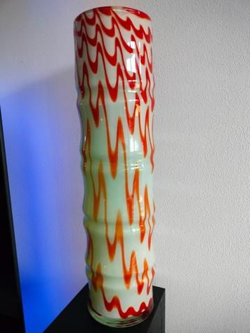Vloervaas Glas Bamboe Groen Rood Japandi Mondgeblazen 1980 beschikbaar voor biedingen