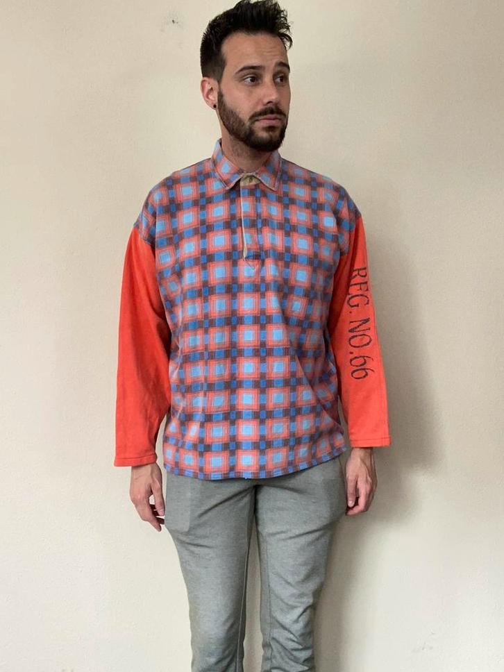 Vintage trui - jaren 80/90 - oranje / blauw - S/M, Kleding | Heren, Truien en Vesten, Gedragen, Maat 52/54 (L), Oranje, Ophalen of Verzenden