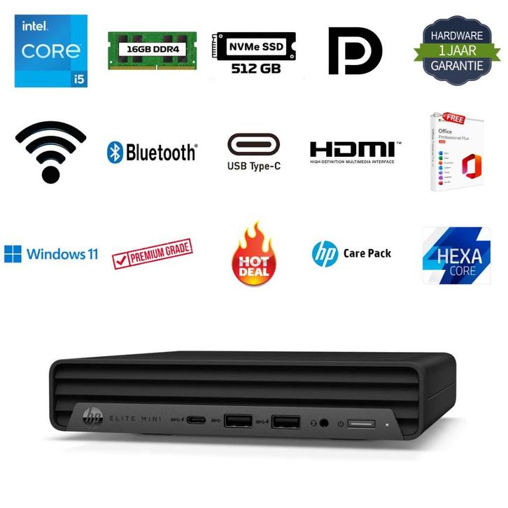 HP Elitedesk 800 G9 i5-12500T 4.4GHZ 16GB 512GB NVMe Office, Computers en Software, Desktop Pc's, Zo goed als nieuw, 4 Ghz of meer