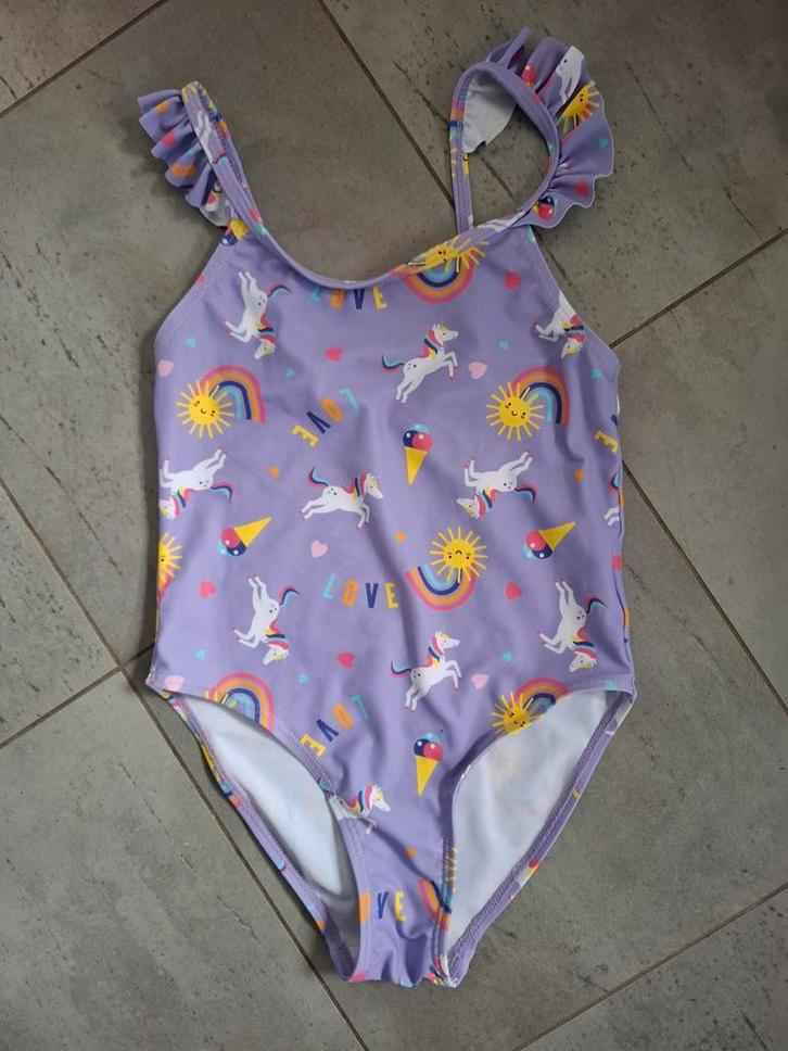Paars badpak / zwempak met eenhoorns maat 110-116, Kinderen en Baby's, Kinderkleding | Kinder-zwemkleding, Zo goed als nieuw, Badpak