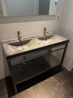 Natuurstenen wastafel 2 persoons met kraan en spiegel, Huis en Inrichting, Badkamer | Badkamermeubels, Ophalen, Gebruikt, 100 tot 150 cm
