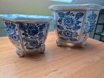 Delfts Blauwe Bloempotten Set, Gebruikt, Overige vormen, Aardewerk, Tuin