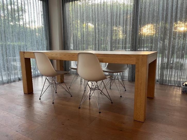 Massief houten eettafel, Huis en Inrichting, Tafels | Eettafels, Gebruikt, 50 tot 100 cm, 200 cm of meer, Rechthoekig, Eikenhout