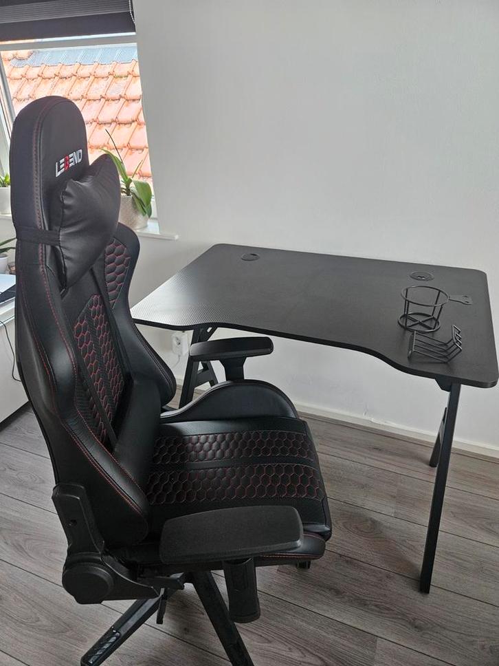 Gaming Bureau + Stoel - Complete Set!, Huis en Inrichting, Bureaustoelen, Gebruikt, Bureaustoel, Zwart, Ergonomisch, Gaming bureaustoel