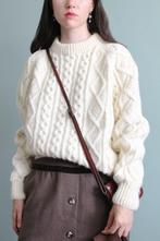 Vintage Ierse kabeltrui in ecru wol S M, Kleding | Dames, Truien en Vesten, Verzenden, Wit, Zo goed als nieuw, Vintage