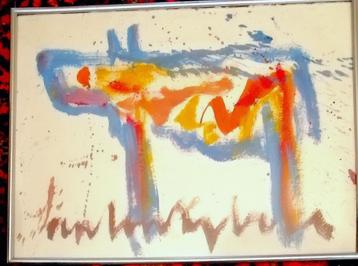 A Heyboer '' tier'' mix-media 30 x 40 cm op scheppapier i beschikbaar voor biedingen